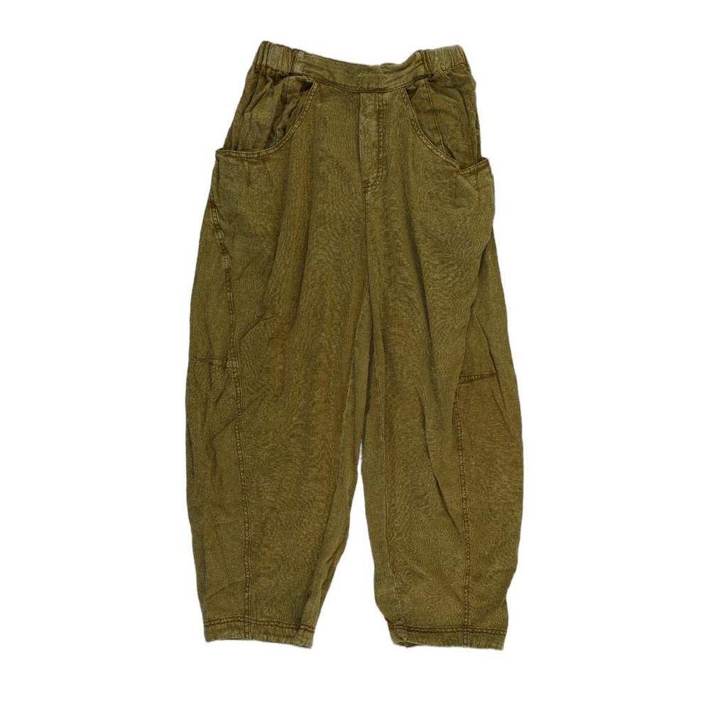 Free People Barrel Pants Women's Size XS Olive Green Linen Blend Elastic Waist
